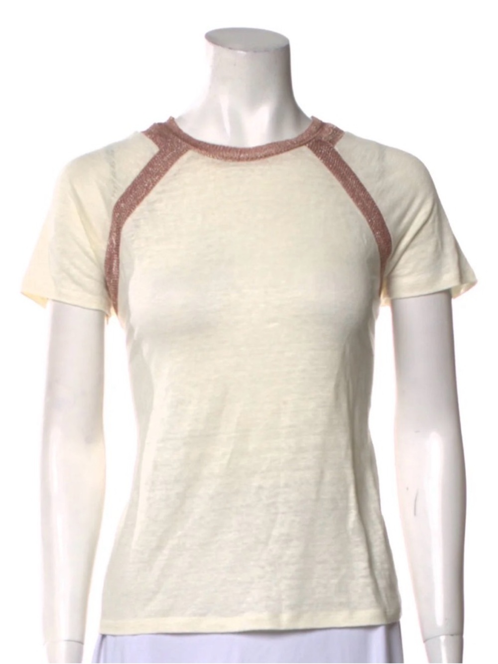 Maje Cream Short-Sleeve Tee with Dusty Rose Trim
